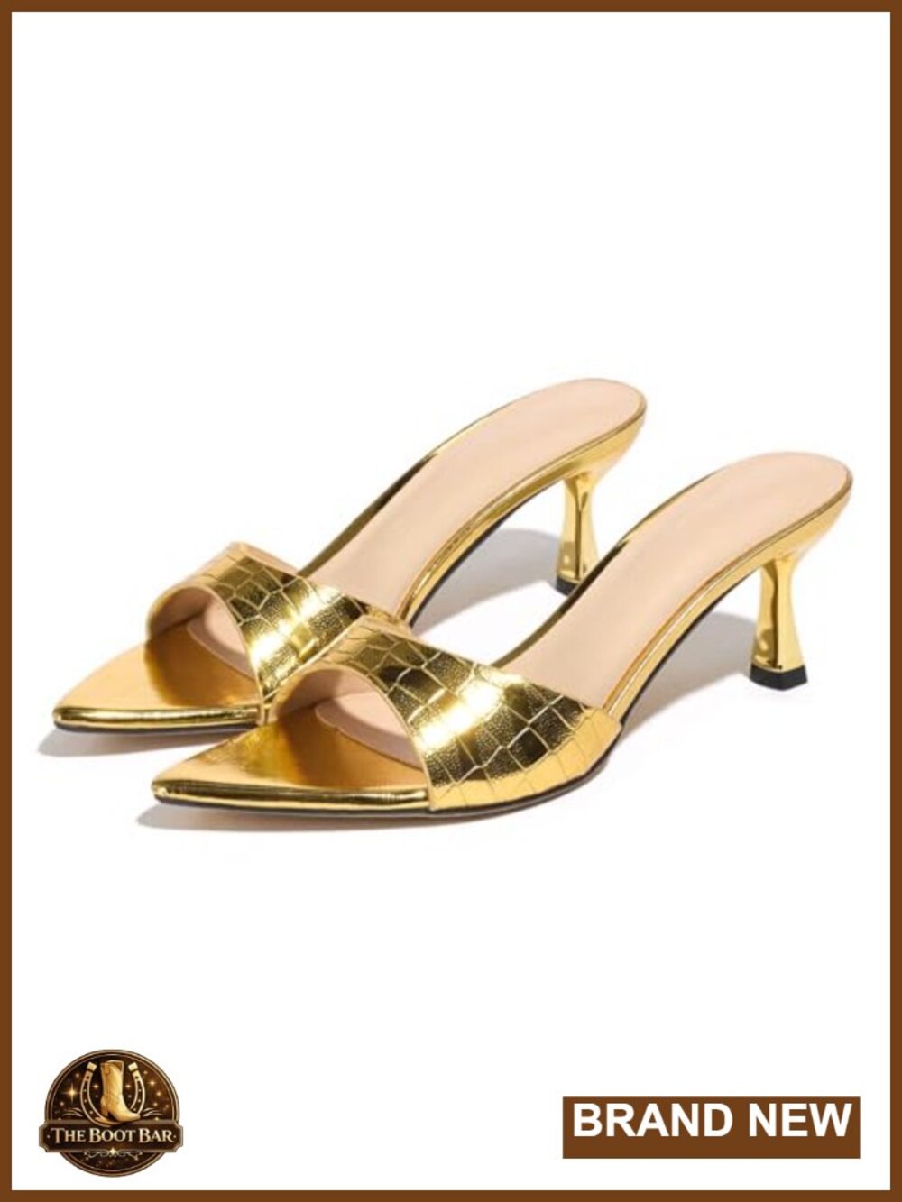 Patent Leather Kitten Heel Pointed Toe Slingback Mule Sandals